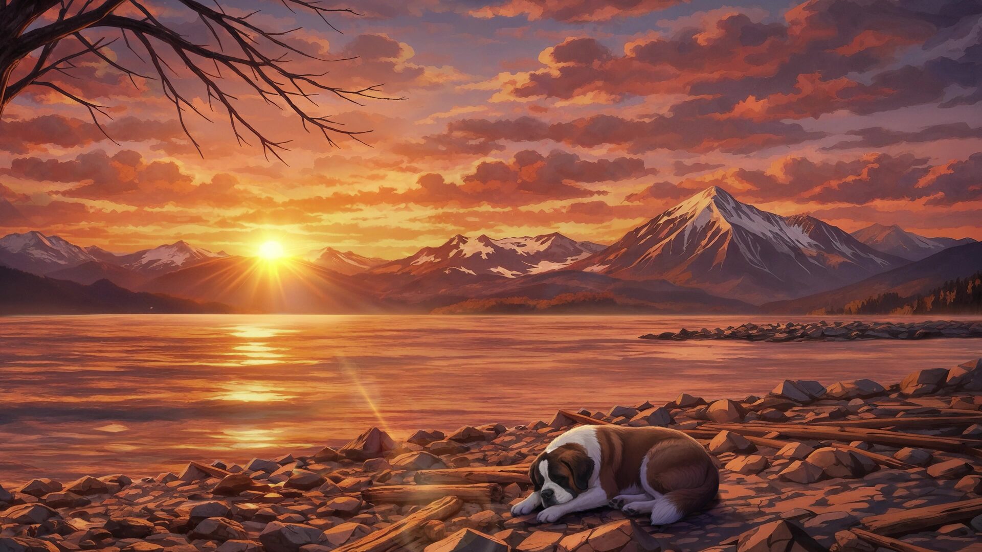 Sunset over a Pacific Northwest mountain lake