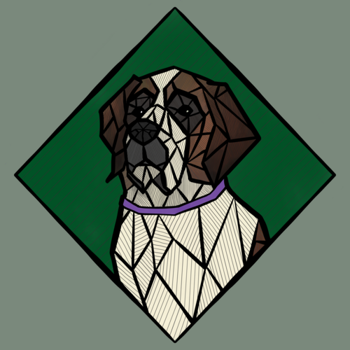 ndawg2478 logo — low-poly Saint Bernard on a green diamond